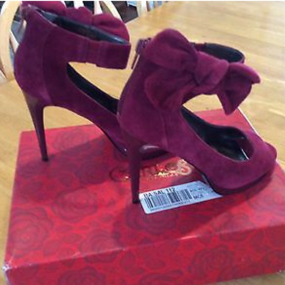 CARLOS SANTANA Burgundy SUEDE Bow Stiletto SHOES 7 - Picture 3 of 13